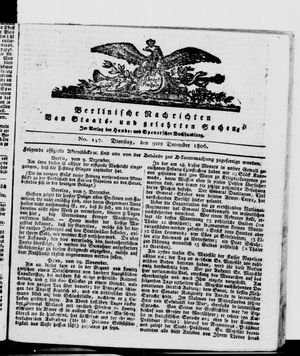 Berlinische Nachrichten von Staats- und gelehrten Sachen vom 09.12.1806