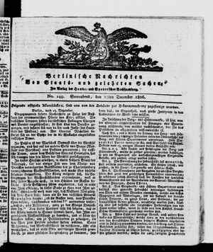 Berlinische Nachrichten von Staats- und gelehrten Sachen vom 13.12.1806