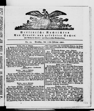 Berlinische Nachrichten von Staats- und gelehrten Sachen vom 10.02.1807