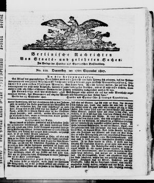 Berlinische Nachrichten von Staats- und gelehrten Sachen vom 17.09.1807