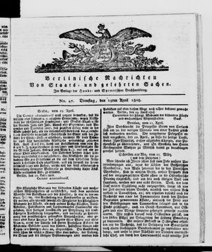Berlinische Nachrichten von Staats- und gelehrten Sachen vom 19.04.1808