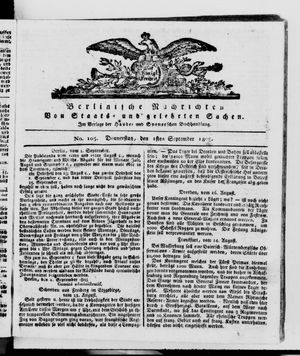 Berlinische Nachrichten von Staats- und gelehrten Sachen on Sep 1, 1808