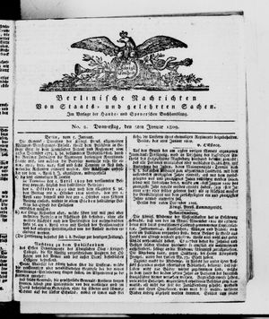 Berlinische Nachrichten von Staats- und gelehrten Sachen vom 05.01.1809
