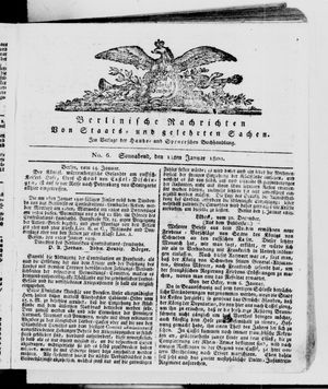 Berlinische Nachrichten von Staats- und gelehrten Sachen on Jan 14, 1809