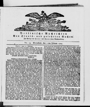 Berlinische Nachrichten von Staats- und gelehrten Sachen vom 11.02.1809