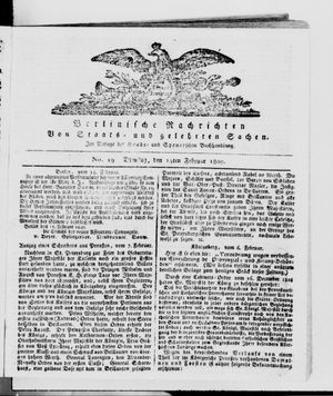 Berlinische Nachrichten von Staats- und gelehrten Sachen vom 14.02.1809