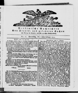 Berlinische Nachrichten von Staats- und gelehrten Sachen vom 23.02.1809