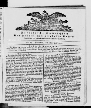 Berlinische Nachrichten von Staats- und gelehrten Sachen on Apr 1, 1809