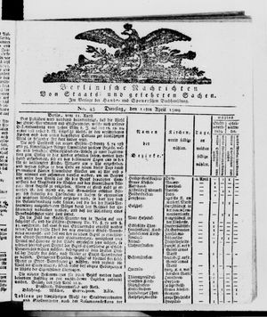 Berlinische Nachrichten von Staats- und gelehrten Sachen on Apr 11, 1809