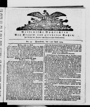 Berlinische Nachrichten von Staats- und gelehrten Sachen vom 15.04.1809