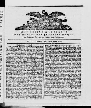 Berlinische Nachrichten von Staats- und gelehrten Sachen vom 25.04.1809