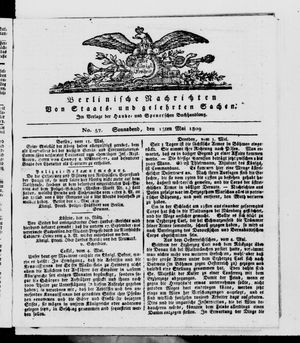 Berlinische Nachrichten von Staats- und gelehrten Sachen on May 13, 1809