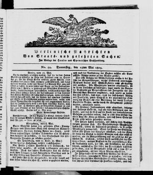 Berlinische Nachrichten von Staats- und gelehrten Sachen on May 18, 1809