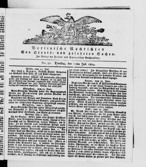 Berlinische Nachrichten von Staats- und gelehrten Sachen on Jul 11, 1809