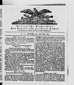 Berlinische Nachrichten von Staats- und gelehrten Sachen vom 13.07.1809