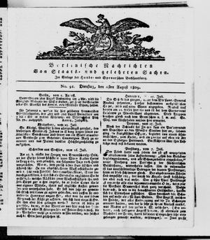 Berlinische Nachrichten von Staats- und gelehrten Sachen vom 01.08.1809