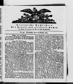 Berlinische Nachrichten von Staats- und gelehrten Sachen vom 17.08.1809
