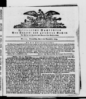Berlinische Nachrichten von Staats- und gelehrten Sachen vom 21.09.1809