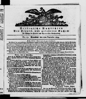 Berlinische Nachrichten von Staats- und gelehrten Sachen vom 23.09.1809