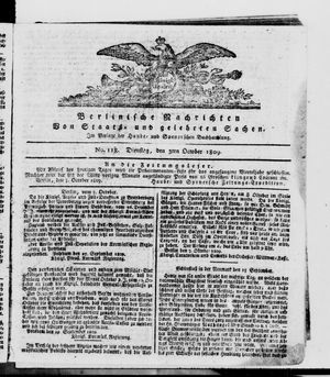 Berlinische Nachrichten von Staats- und gelehrten Sachen on Oct 3, 1809