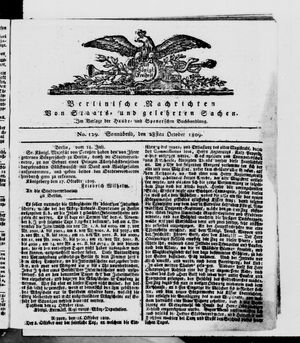 Berlinische Nachrichten von Staats- und gelehrten Sachen vom 28.10.1809