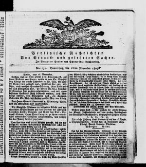 Berlinische Nachrichten von Staats- und gelehrten Sachen vom 16.11.1809