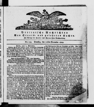 Berlinische Nachrichten von Staats- und gelehrten Sachen vom 21.11.1809