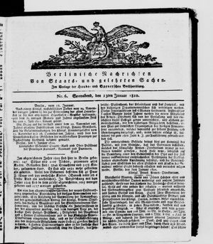 Berlinische Nachrichten von Staats- und gelehrten Sachen vom 13.01.1810