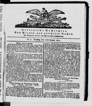 Berlinische Nachrichten von Staats- und gelehrten Sachen vom 16.01.1810