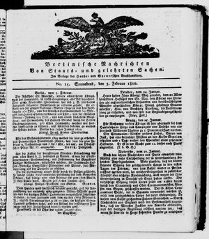 Berlinische Nachrichten von Staats- und gelehrten Sachen on Feb 3, 1810