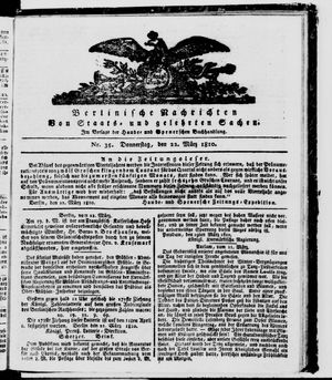 Berlinische Nachrichten von Staats- und gelehrten Sachen vom 22.03.1810