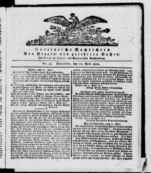 Berlinische Nachrichten von Staats- und gelehrten Sachen vom 21.04.1810