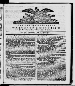 Berlinische Nachrichten von Staats- und gelehrten Sachen vom 14.06.1810