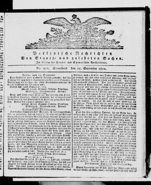 Berlinische Nachrichten von Staats- und gelehrten Sachen vom 15.09.1810