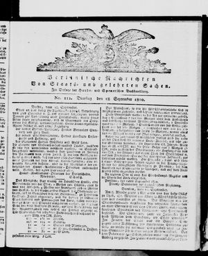 Berlinische Nachrichten von Staats- und gelehrten Sachen vom 18.09.1810