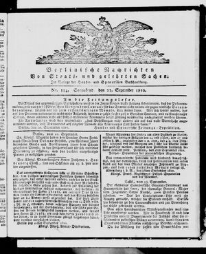 Berlinische Nachrichten von Staats- und gelehrten Sachen vom 22.09.1810