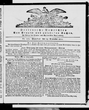Berlinische Nachrichten von Staats- und gelehrten Sachen vom 29.09.1810