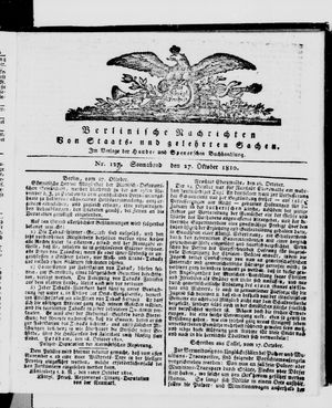 Berlinische Nachrichten von Staats- und gelehrten Sachen vom 27.10.1810