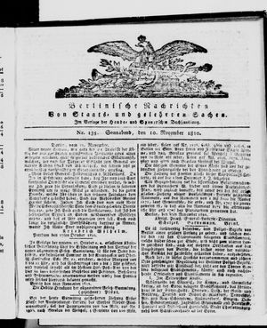 Berlinische Nachrichten von Staats- und gelehrten Sachen vom 10.11.1810