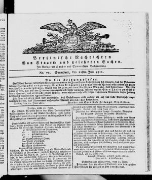 Berlinische Nachrichten von Staats- und gelehrten Sachen vom 22.06.1811