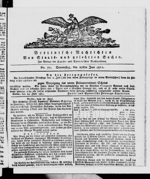 Berlinische Nachrichten von Staats- und gelehrten Sachen vom 27.06.1811