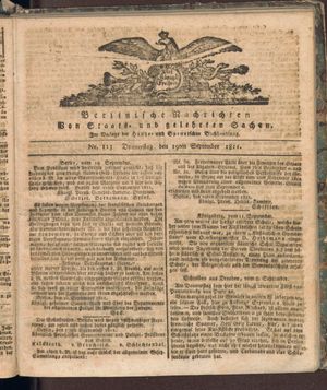Berlinische Nachrichten von Staats- und gelehrten Sachen on Sep 19, 1811