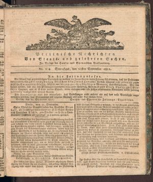 Berlinische Nachrichten von Staats- und gelehrten Sachen vom 21.09.1811