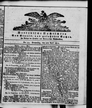 Berlinische Nachrichten von Staats- und gelehrten Sachen vom 09.04.1812