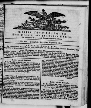 Berlinische Nachrichten von Staats- und gelehrten Sachen vom 26.09.1812
