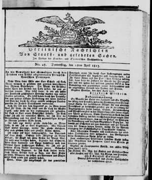 Berlinische Nachrichten von Staats- und gelehrten Sachen vom 15.04.1813