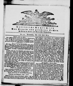 Berlinische Nachrichten von Staats- und gelehrten Sachen on Jun 17, 1813