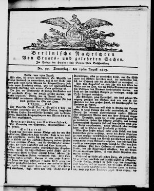 Berlinische Nachrichten von Staats- und gelehrten Sachen vom 19.08.1813