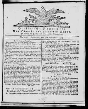 Berlinische Nachrichten von Staats- und gelehrten Sachen vom 04.09.1813