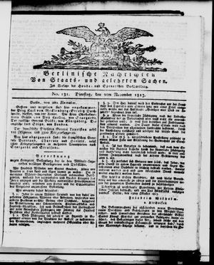 Berlinische Nachrichten von Staats- und gelehrten Sachen vom 02.11.1813